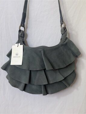 Anabaglish suede hobo crossbody ruffle purse